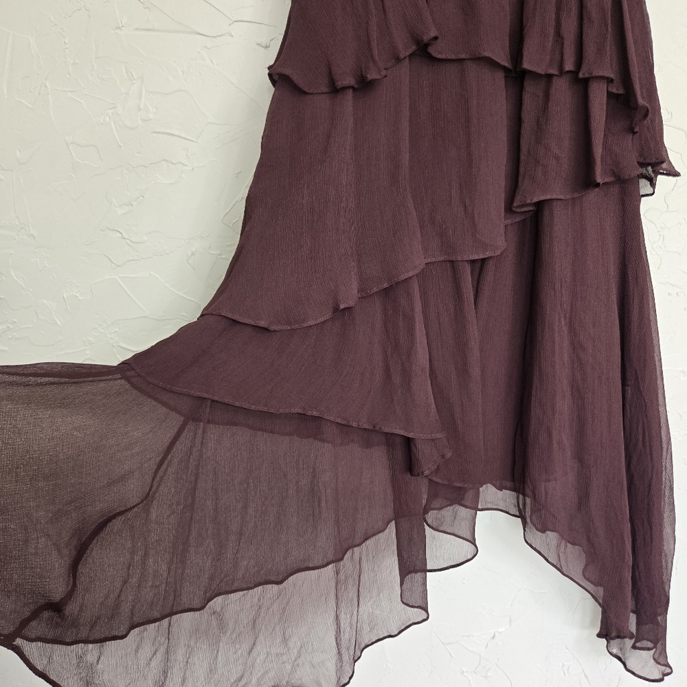 Shona Joy X Free People Pin Tuck Frill Olympia Brown Tiered Dress, 10 - Picture 7 of 12